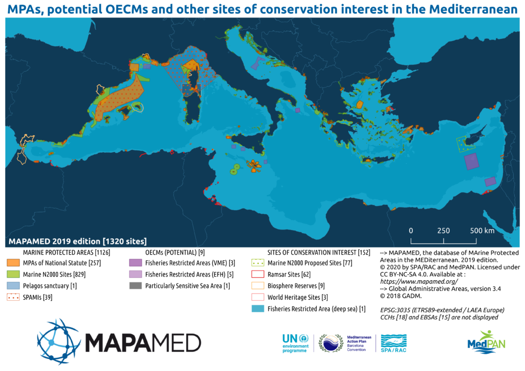 map of mediterranean sea with MPA's highlighted