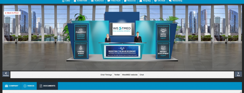 digital booth of westmed initiative at the sea food trade show