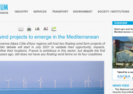screenshot econostrum website with article headline and floating wind poject