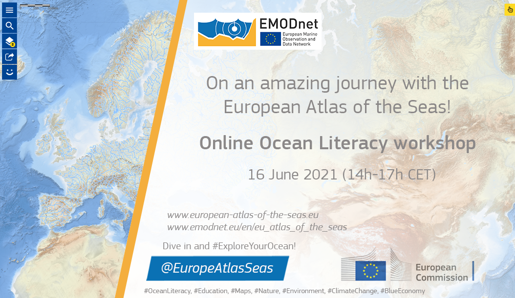 event announcement poster with map of Europe and its seas