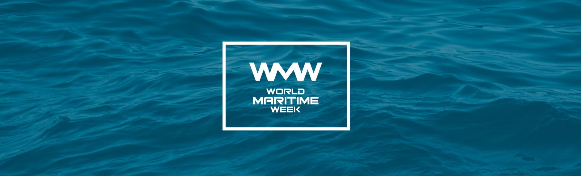announcement poster with white logo and text world maritime week