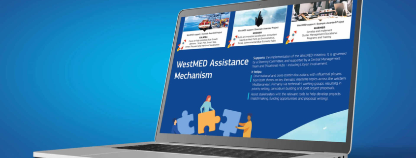laptop with mock-up of WestMED infographic displayed on the screen