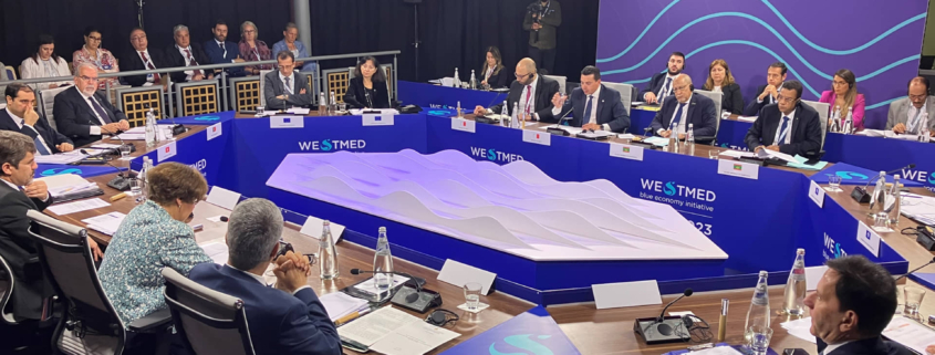 Ministers and high level representatives at WestMED branded table for the WestMED Ministerial Declaration 2023 in Malta on June 23