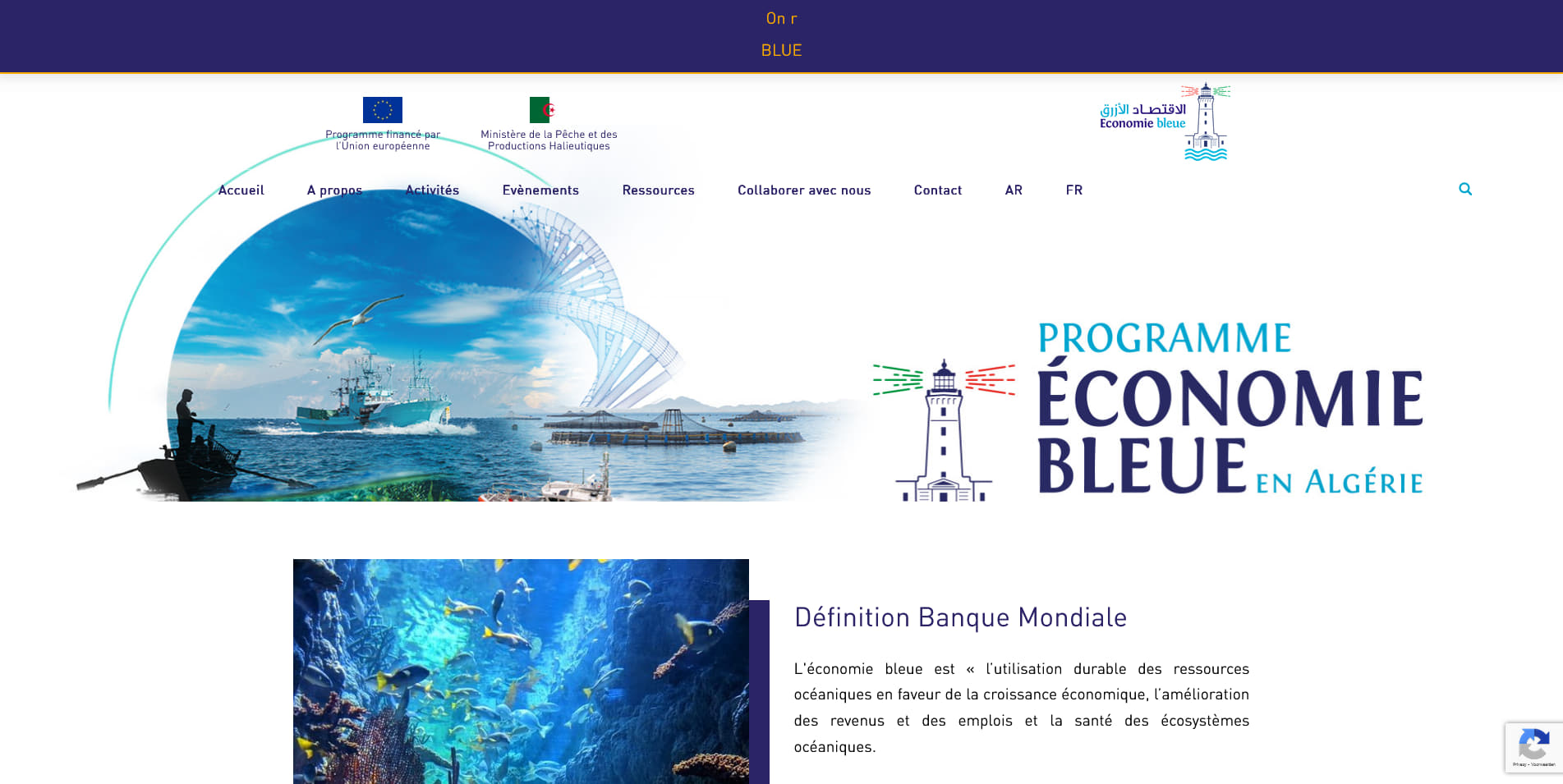 Screenshot from the Algerian Blue Economy website