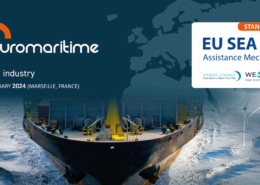 Euromarime 2024 poster with EU Sea Basin Assistance Mechanism text and stand number