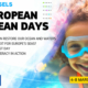 European Ocean Days 2024 announcement poster with child underwater wearing goggles