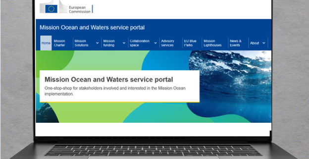 laptop with mockup screenshot of the mission ocean and waters service portal