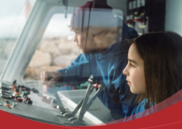 screenshot cover report with young girl and a man at the controls of a machine