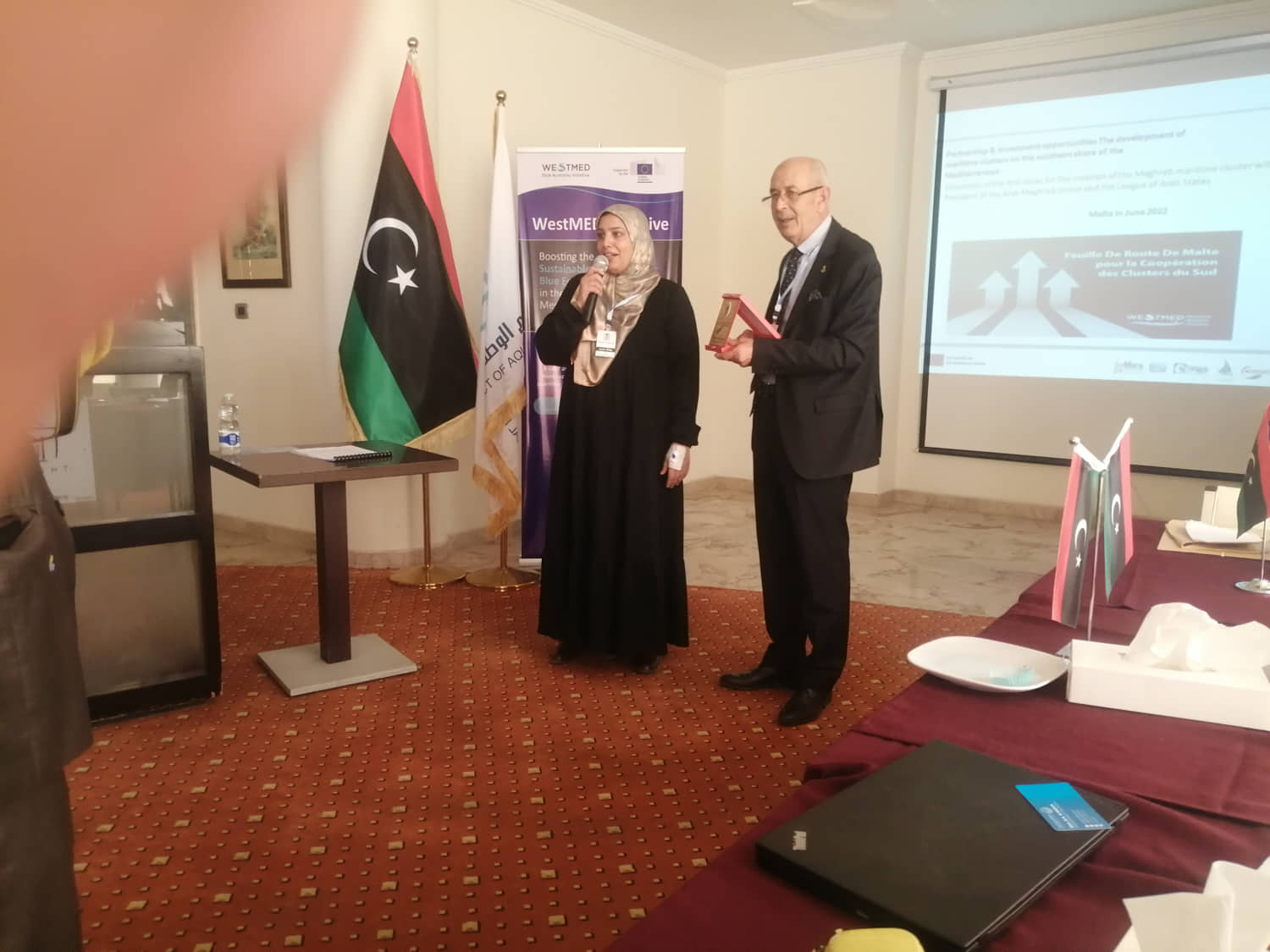 Masauda Abuarosha and Ezzedine Kacem at the Libyan national westmed event 2023 