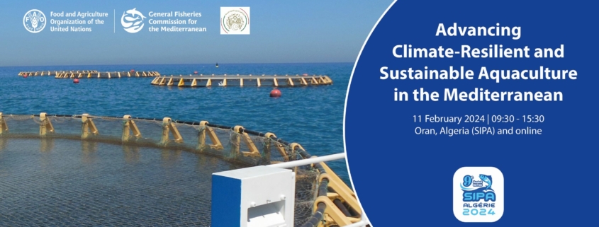 announcement poster GFCM-WestMED aquaculture event at SIPA 2024 in Oran, Algeria