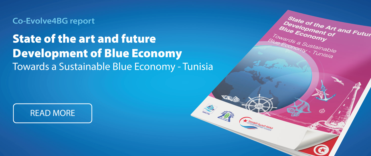 Blue Economy Tunisia report announcement with mockup image of the report