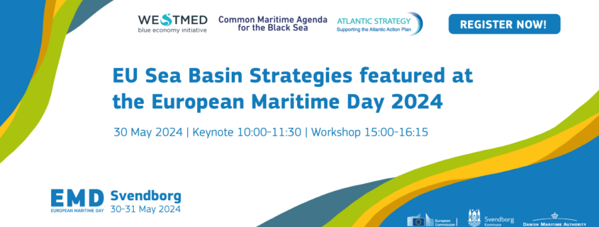 Poster announcing EU sea basins strategies presence at EMD 2024