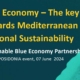 Event announcement poster for sustainable blue economy partnership workshop at Posidonia 2024