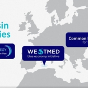 screenshot from the explainer video on EU sea basin strategies with a geograhical map showing the logos of all three initiatives