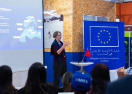 Elke Westenberger presenting the WestMED Initiative at Salon Haleutis 2025 in Agadir, Morocco