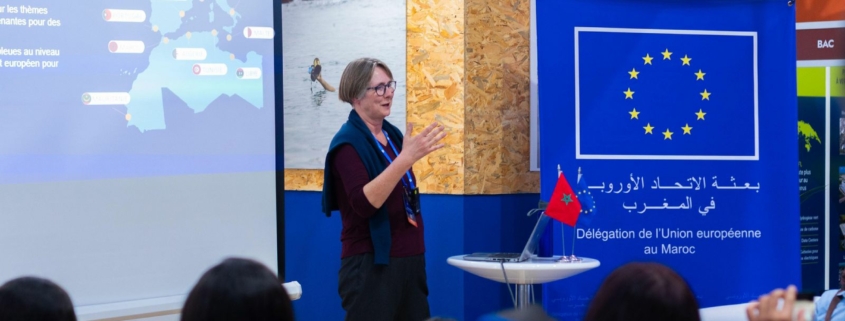 Elke Westenberger presenting the WestMED Initiative at Salon Haleutis 2025 in Agadir, Morocco