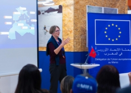 Elke Westenberger presenting the WestMED Initiative at Salon Haleutis 2025 in Agadir, Morocco