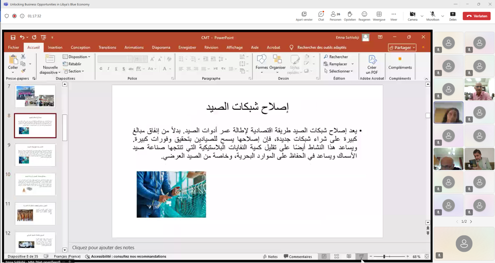 Emna Sohlobji - MBA presenting during a an online roundtable on Blue Economy opportunities in Libya