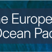Ocean Pact announcement poster with text on top of photo with two whales swimming in water