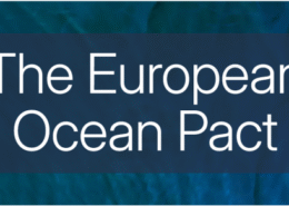 Ocean Pact announcement poster with text on top of photo with two whales swimming in water