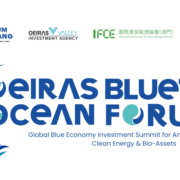 logo Oeiras bl;uetech ocean forum with drawing of lighhouse and the logos of partner organisations