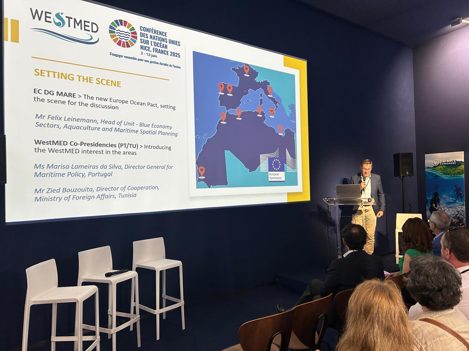Felix Leinemann from DG MARE presenting at UNOC3 WestMED workshop