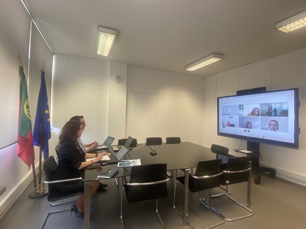 Portugal chairing the online WestMED meeting while seated and looking at a screen with participants in a conference room - June 26, 2025