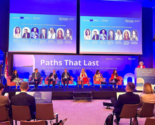 panel on stage with speaker during the 2025 paths that last sustainable Tourism Conference in Croatia
