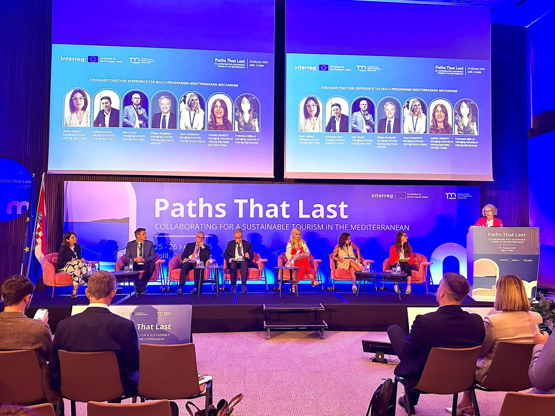 panel on stage with speaker during the 2025 paths that last sustainable Tourism Conference in Croatia