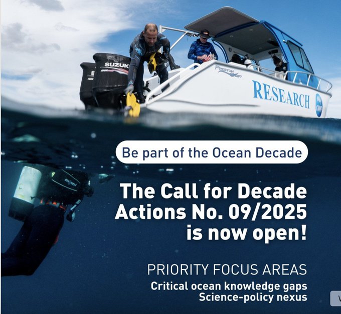 event announcement poster with diver underwater and a small research vessel 